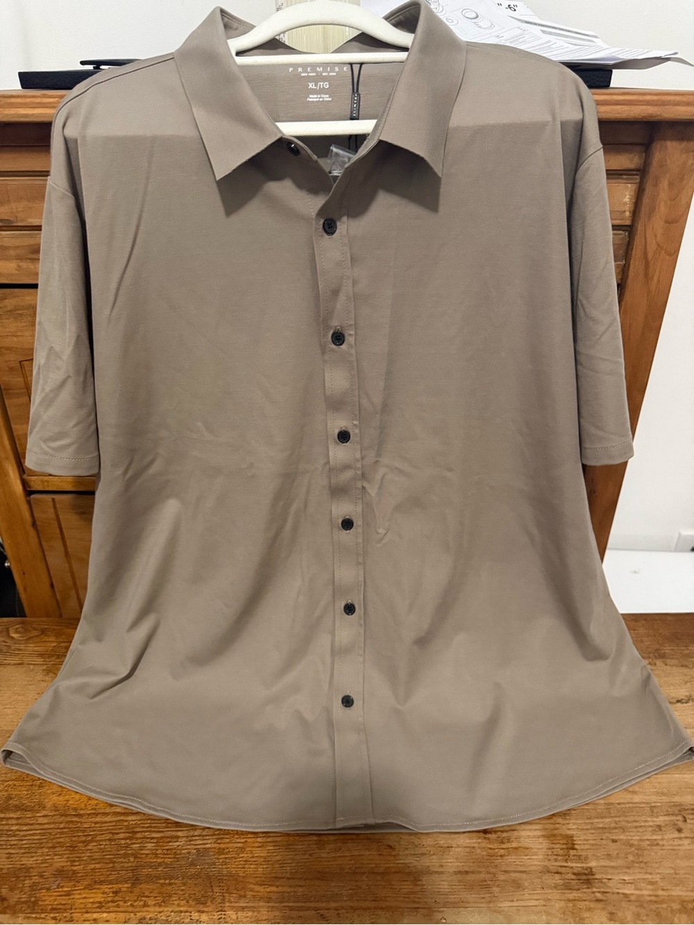 Premise Men's Short-Sleeve Button-Down Shirt in Taupe